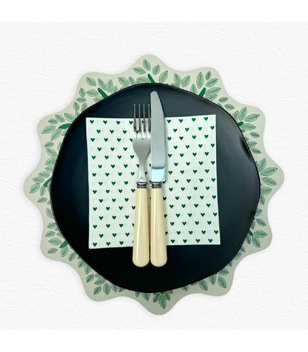Wadiga Paquet De 20 Serviettes En Papier Coeurs Verts 33x33cm