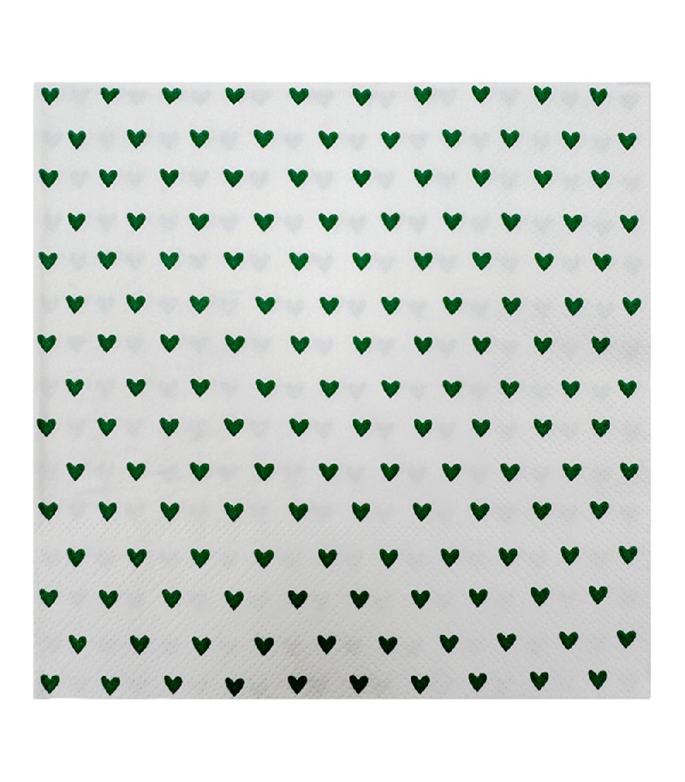 wadiga Paquet de 20 serviettes en papier coeurs verts 33x33cm
