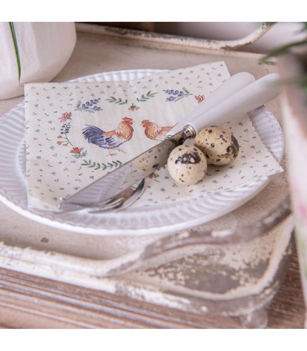 Wadiga Paquet De 20 Serviettes En Papier Fleurs Poule Et Coq 33x33cm