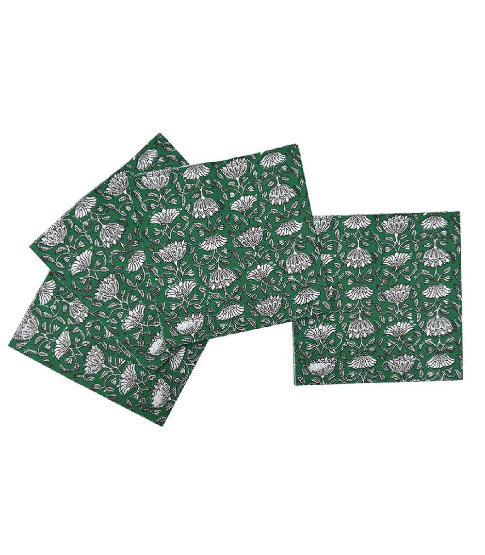 Wadiga Paquet De 20 Serviettes En Papier Vert Et Blanc Fleurs 33x33cm