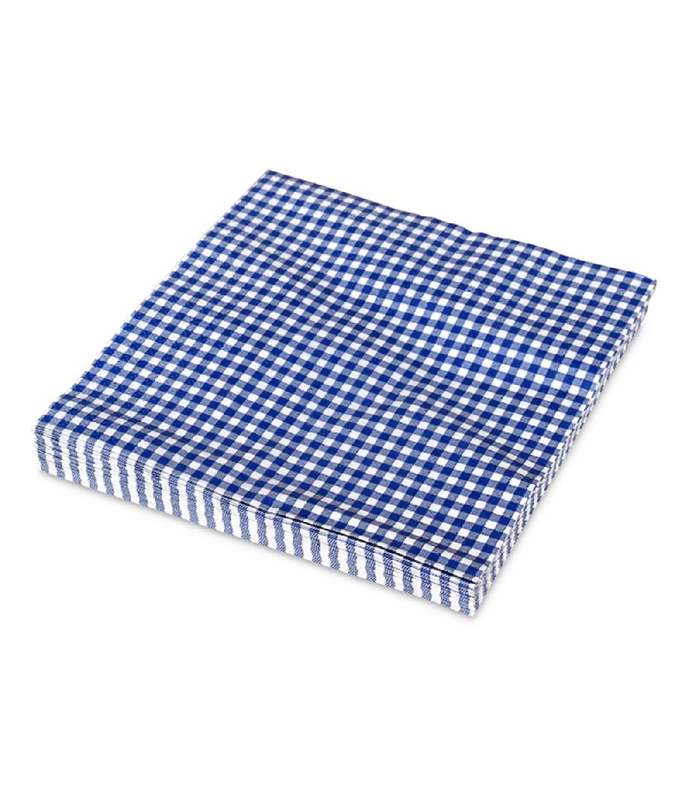 Wadiga Paquet De 20 Serviettes En Papier Vichy Bleu Et Blanc 33x33cm