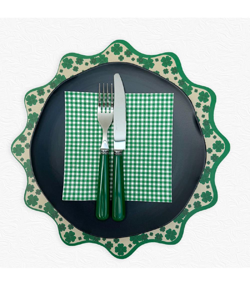 Wadiga Paquet De 20 Serviettes En Papier Vichy Vert Et Blanc 33x33cm