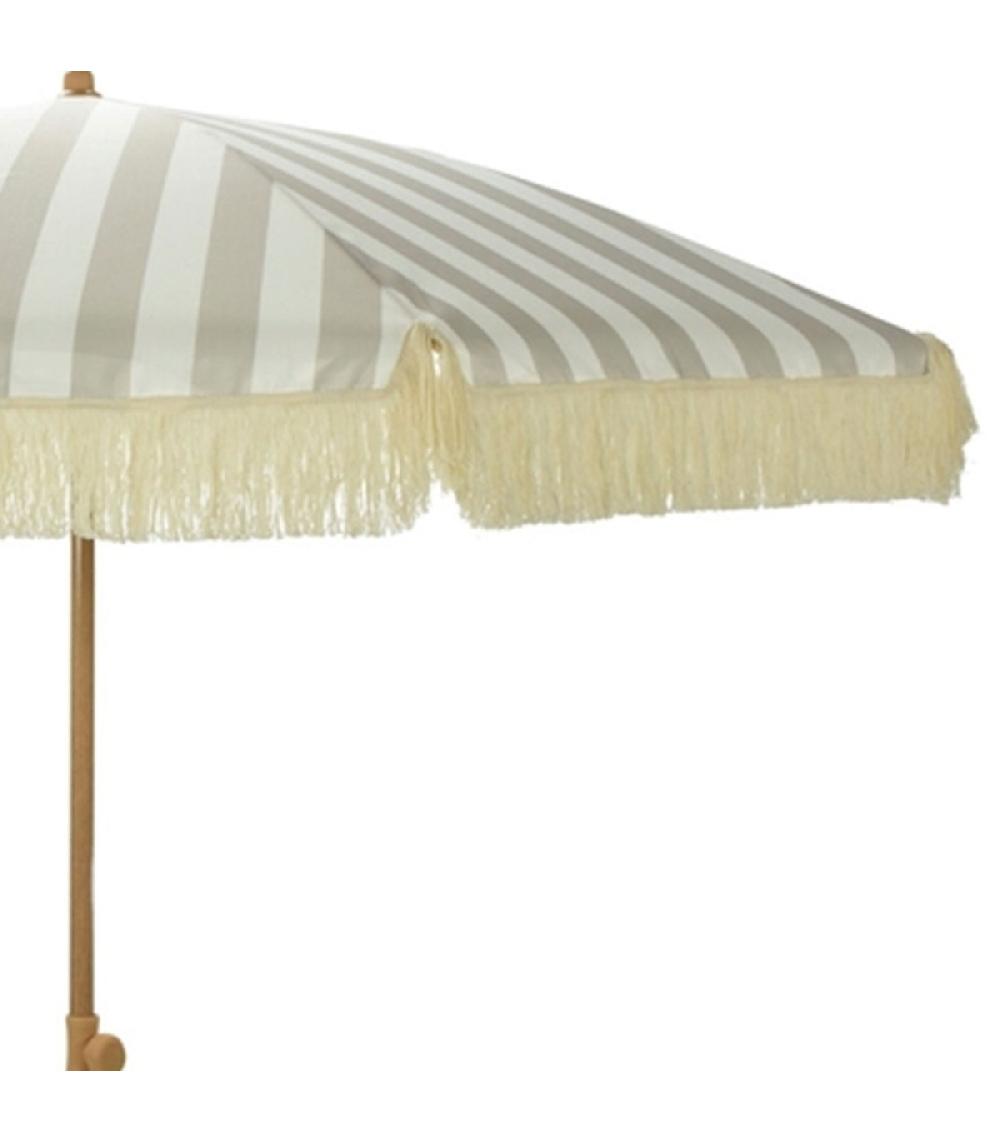 Wadiga Parasol De Plage Rayé Gris-blanc Avec Frange Diamètre 200cm