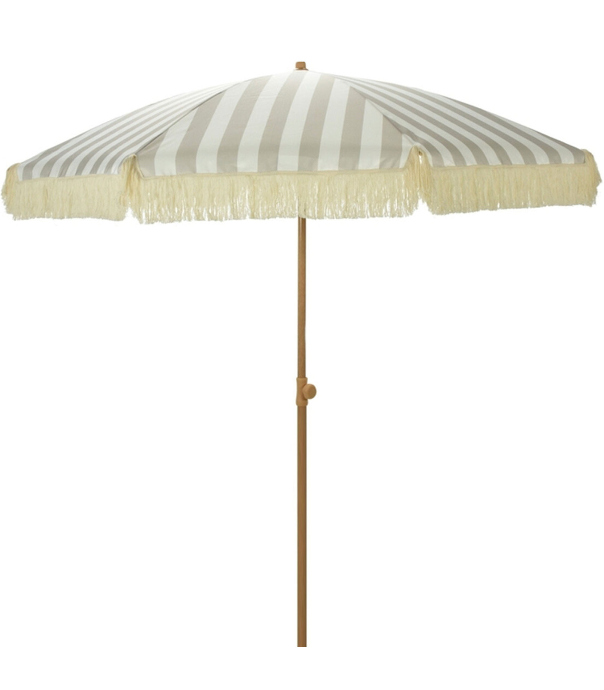 wadiga Parasol de plage rayé gris-blanc avec frange diamètre 200cm