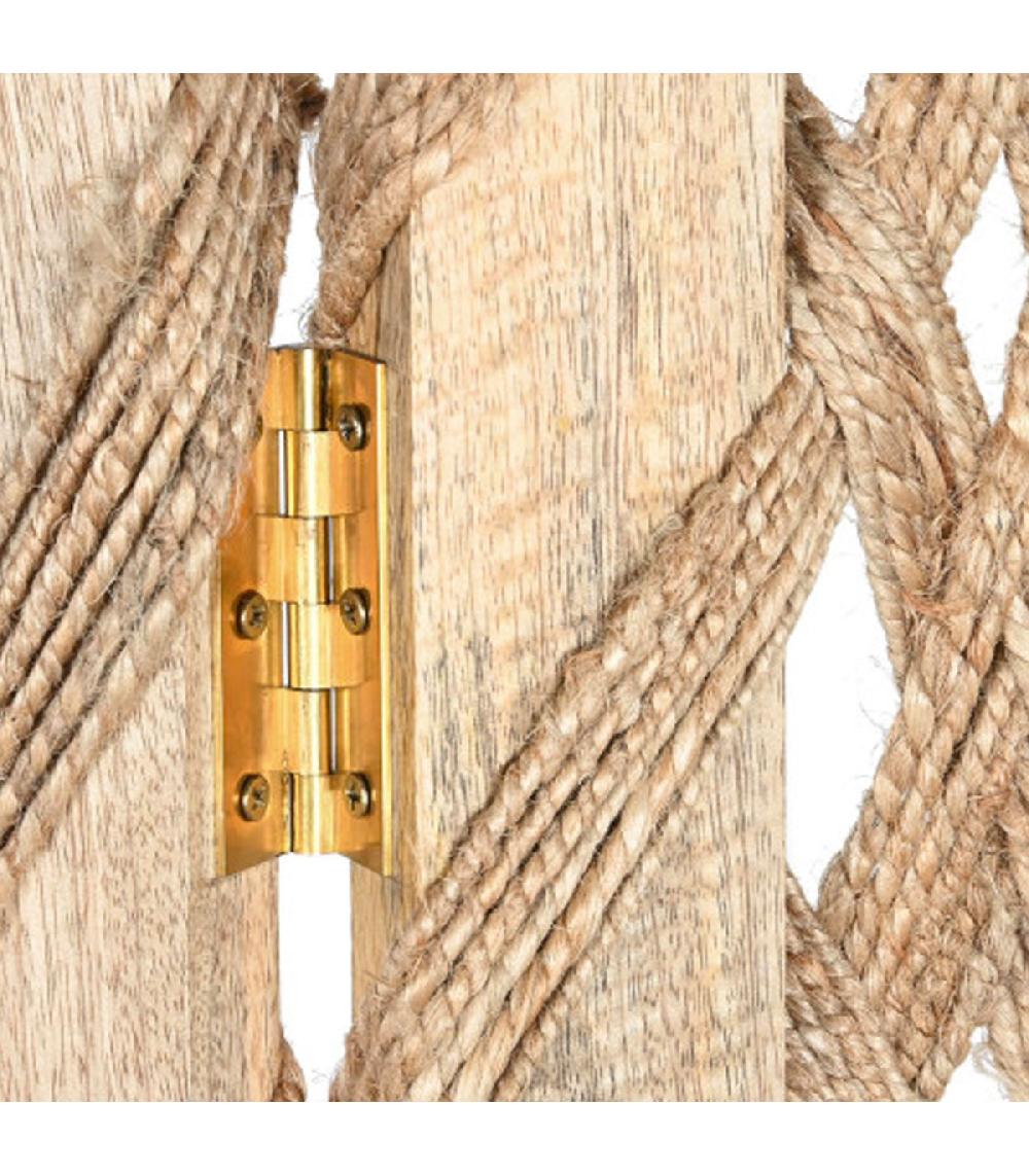 Wadiga Paravent 3 Panneaux Bois De Mangue Et Jute 151x2.5x183cm
