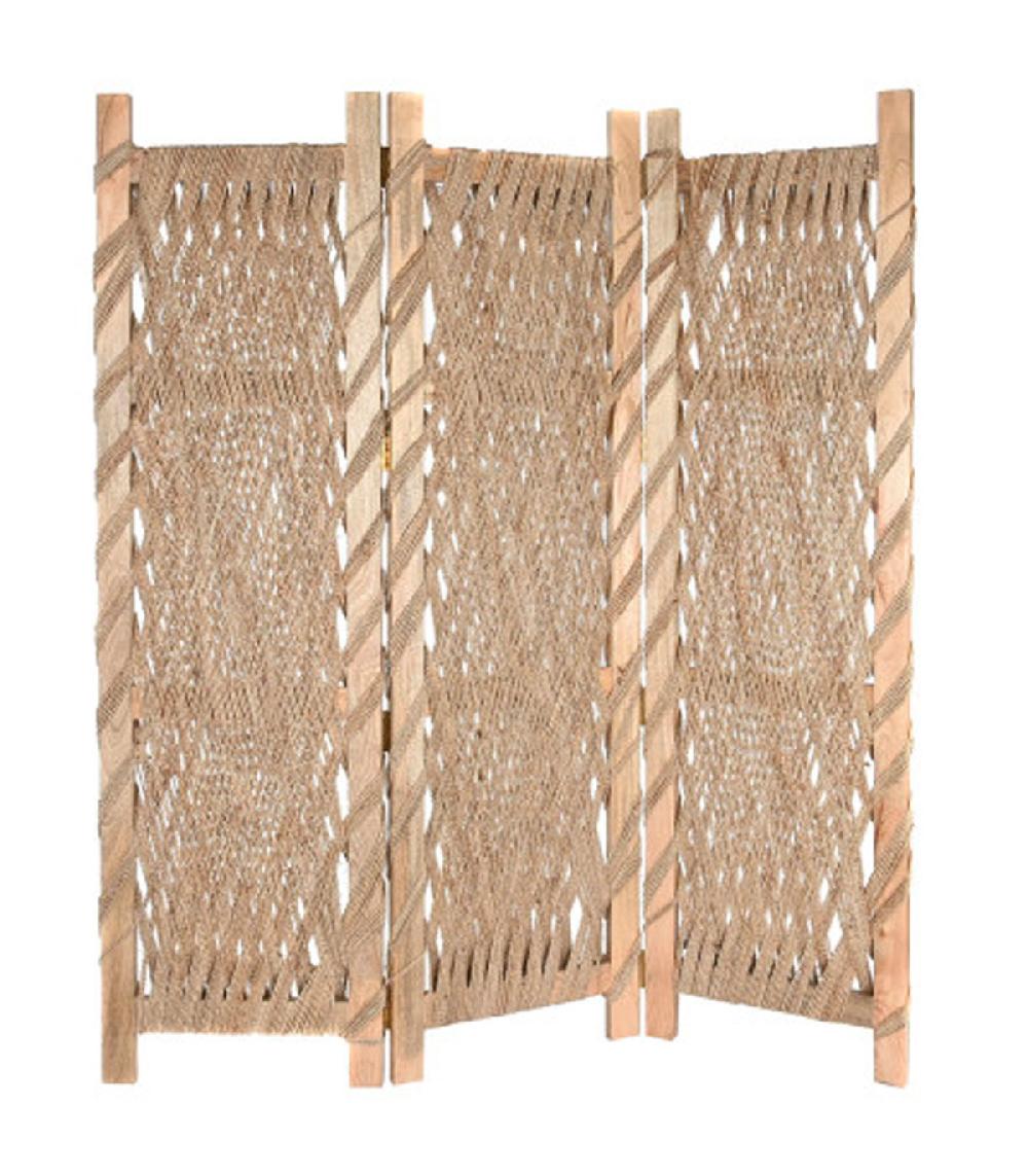 wadiga Paravent 3 panneaux bois de mangue et jute 151x2.5x183cm