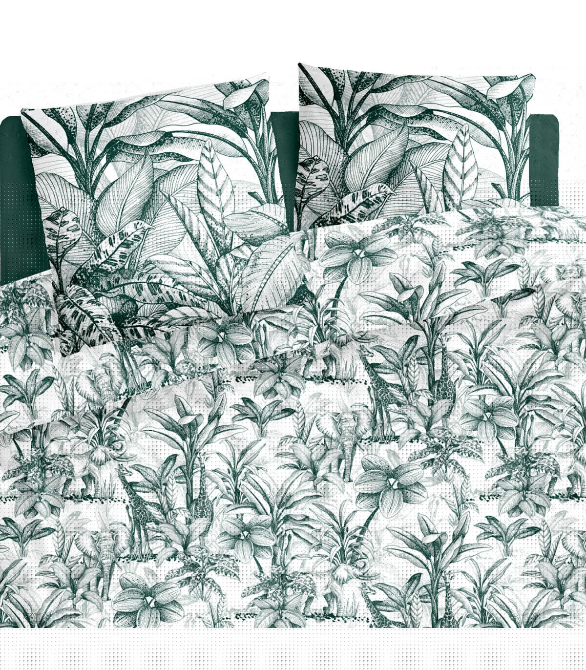 Wadiga Parure De Lit Imprimée Jungle 100% Coton Vert Et Blanc 240x220cm
