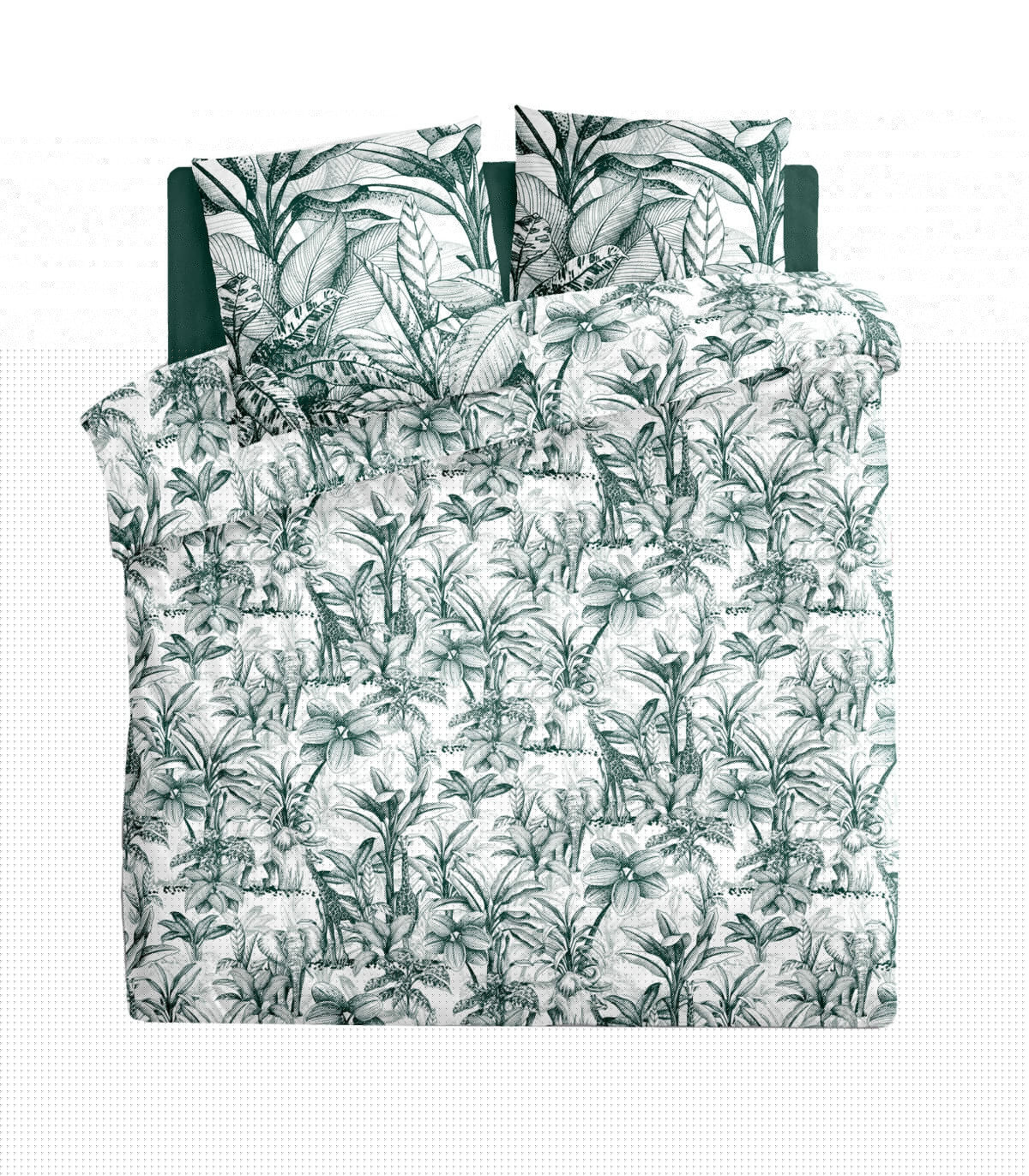 wadiga Parure de lit imprimée jungle 100% coton vert et blanc 240x220cm