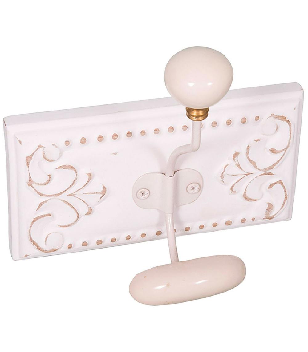 wadiga Patère double en bois et métal blanc 15x11x20cm