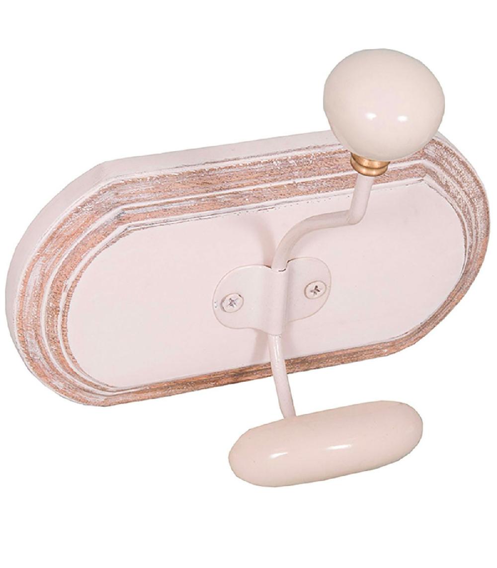 wadiga Patère double en bois et métal blanc 19x11x18cm