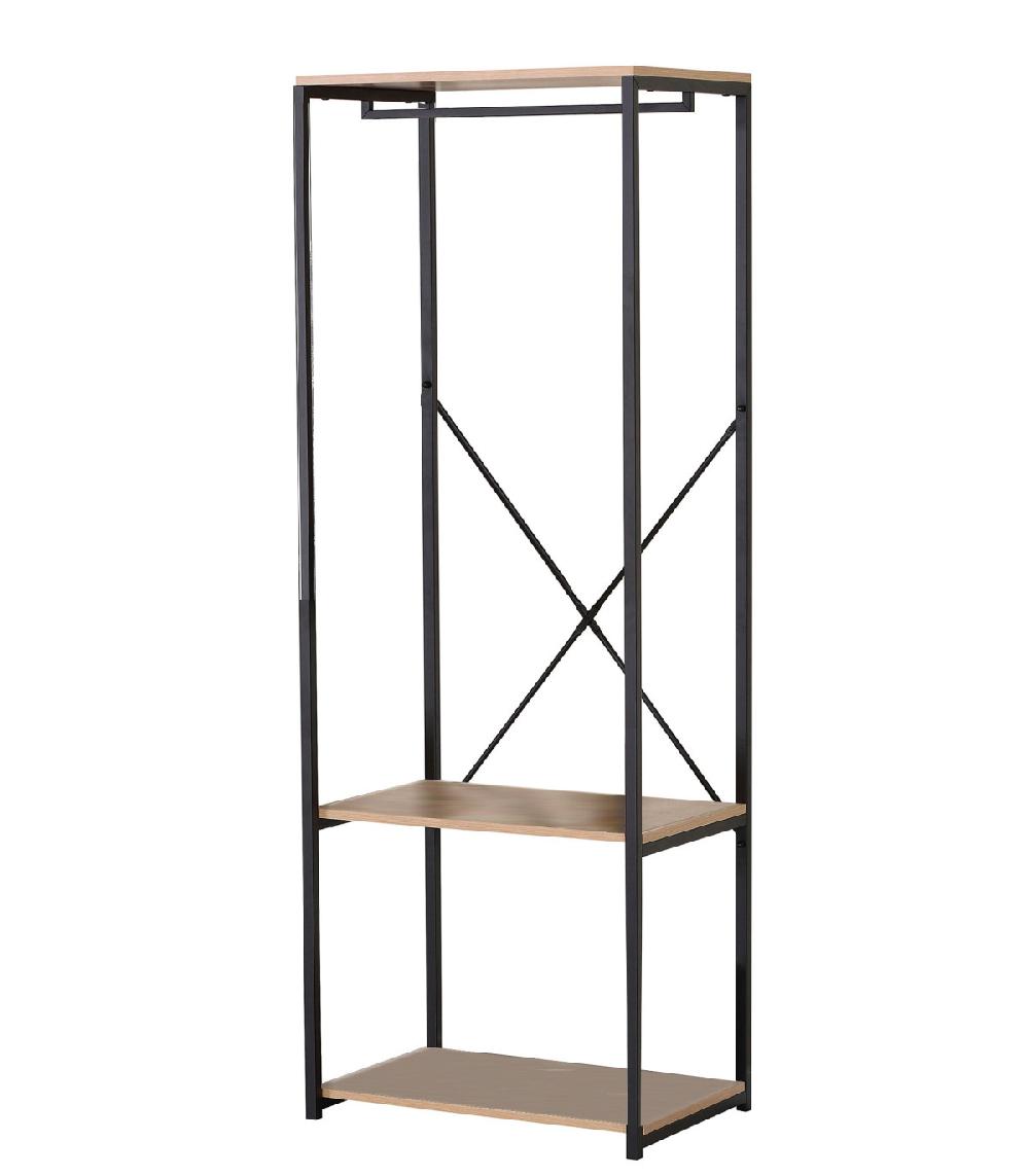 wadiga Penderie en métal noir et Bois + 2 étagères - 60x40x147cm