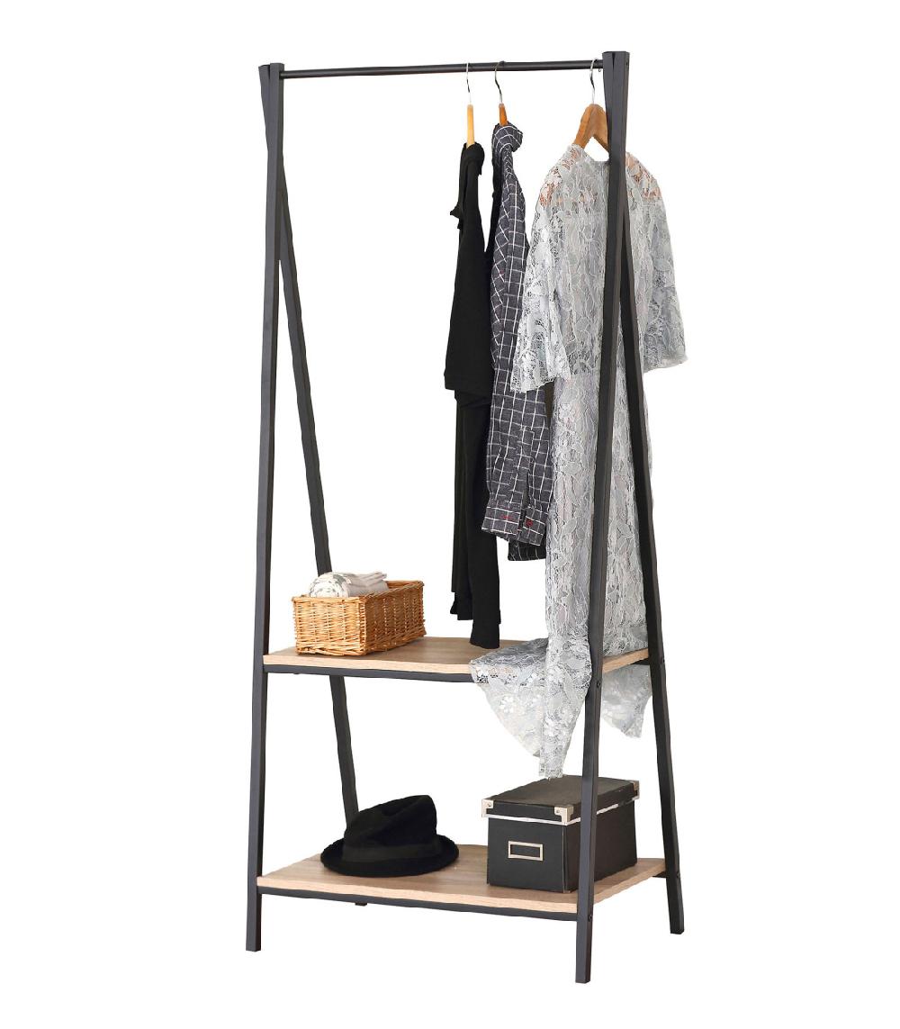 Wadiga Penderie En Métal Noir Et Bois + 2 étagères - 60x40x150cm