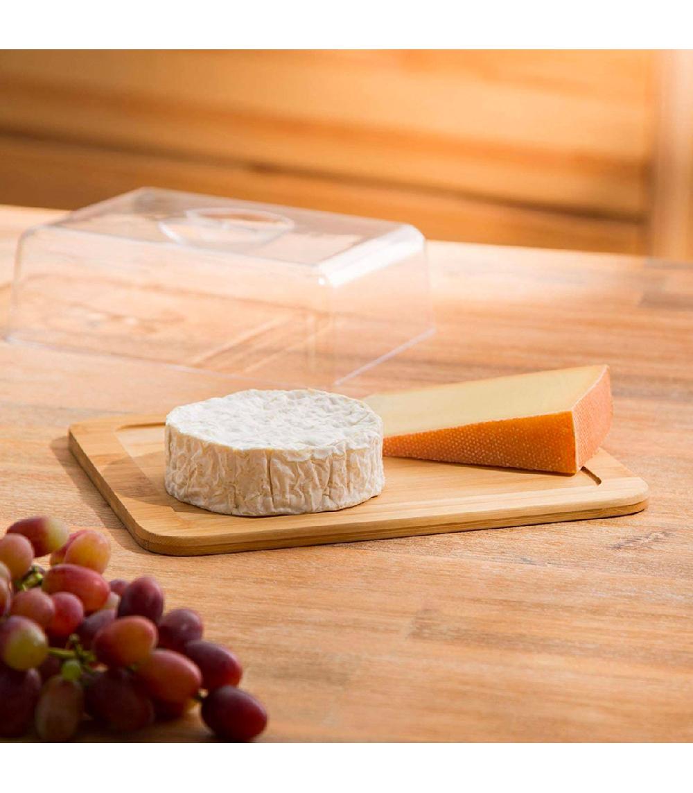 Wadiga Petit Plateau Fromage Bambou Et Cloche Acrylique 24x18.5x6.6cm