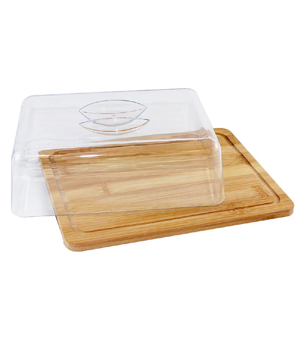 Wadiga Petit Plateau Fromage Bambou Et Cloche Acrylique 24x18.5x6.6cm
