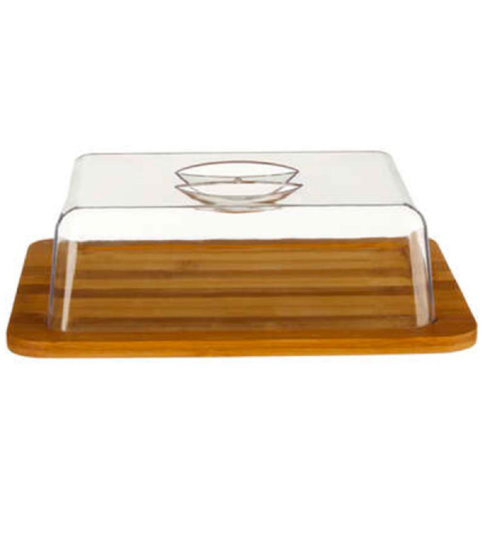 wadiga Petit plateau fromage bambou et cloche acrylique - 26x20x7.5cm