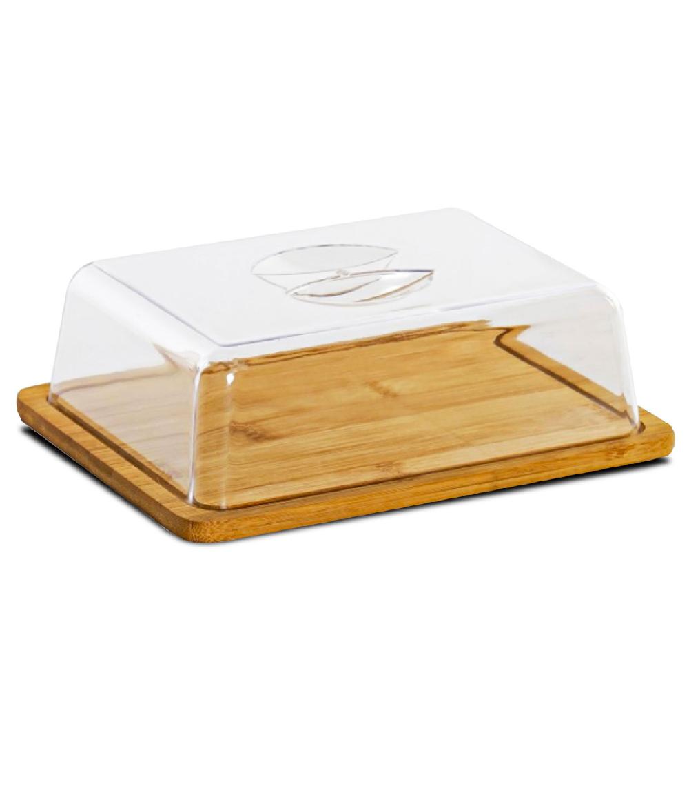 wadiga Petit plateau fromage bambou et cloche acrylique 24x18.5x6.6cm