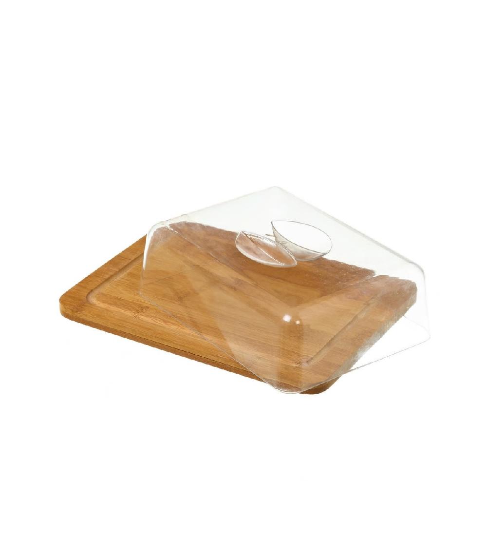 Wadiga Petit Plateau Fromage Bambou Rectangulaire Et Cloche Acrylique