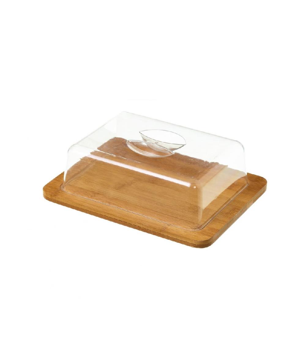 wadiga Petit Plateau Fromage Bambou Rectangulaire et Cloche Acrylique