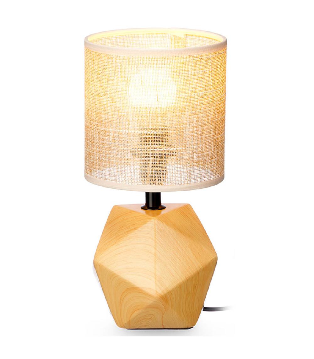 Wadiga Petite Lampe à Poser Céramique Effet Bois 14x14x28.5cm