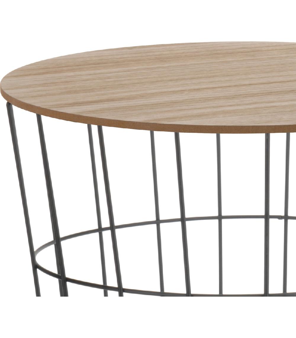 Wadiga Petite Table D'Appoint Métal Noir Et Plateau Bois - Hauteur 41cm