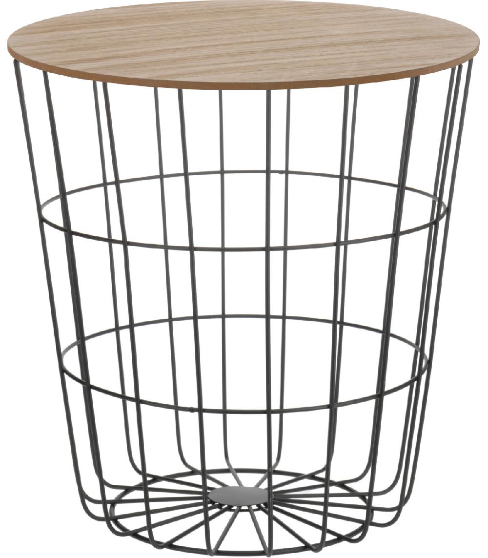 wadiga Petite Table d'Appoint Métal Noir et Plateau Bois - Hauteur 41cm