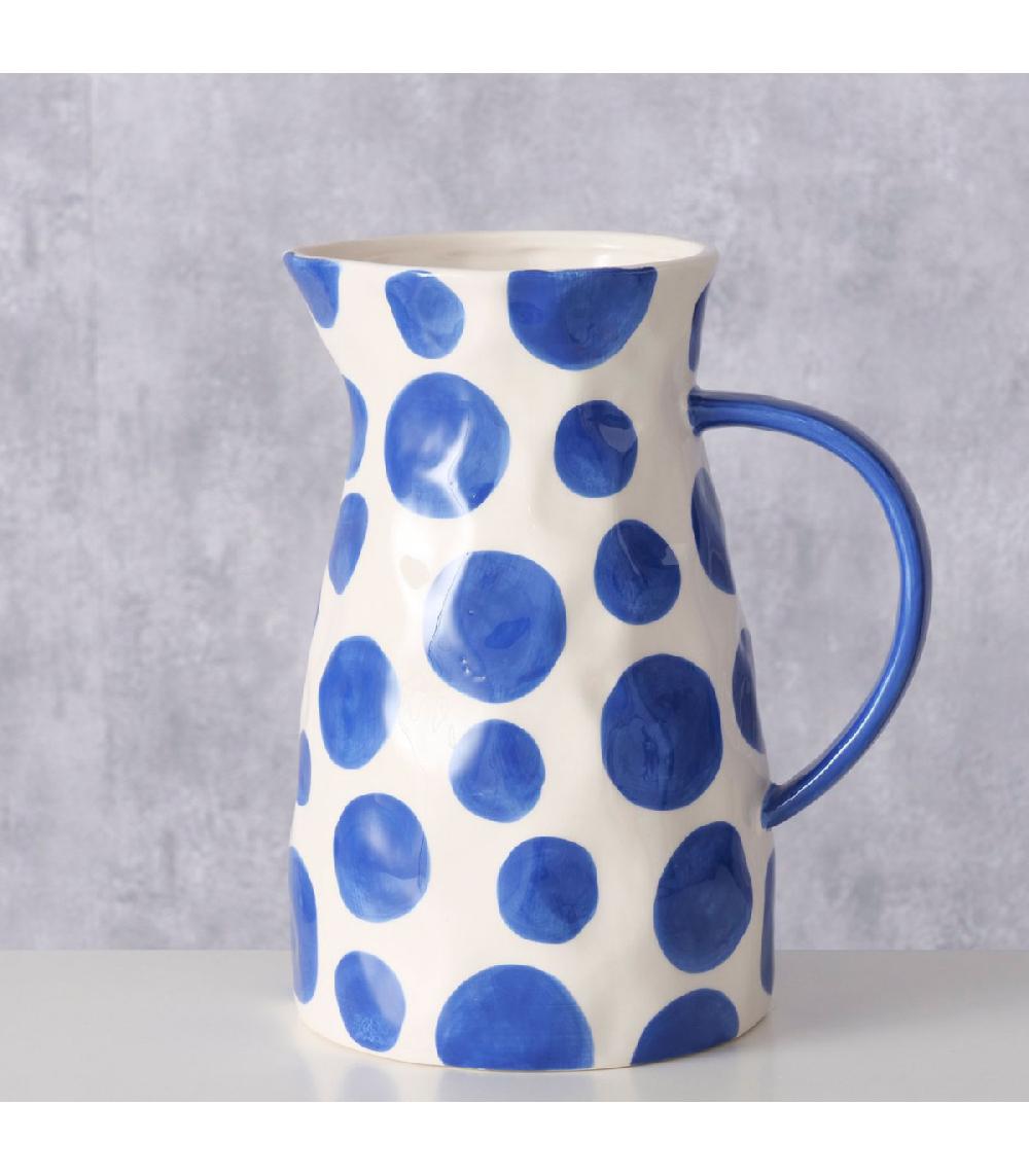 Wadiga Pichet à Eau Ou Jus De Fruit En Céramique Blanc Et Bleu 2L