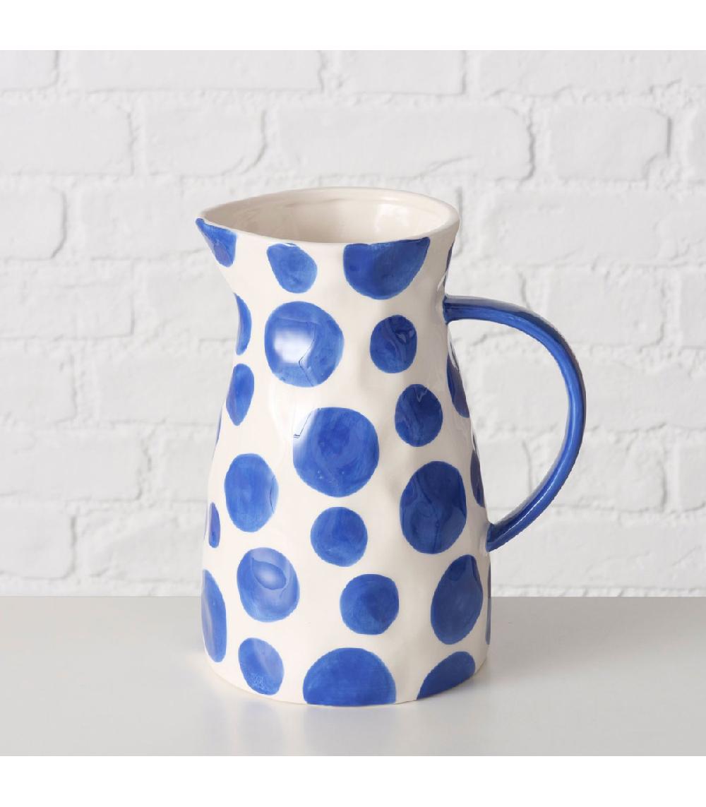 Wadiga Pichet à Eau Ou Jus De Fruit En Céramique Blanc Et Bleu 2L