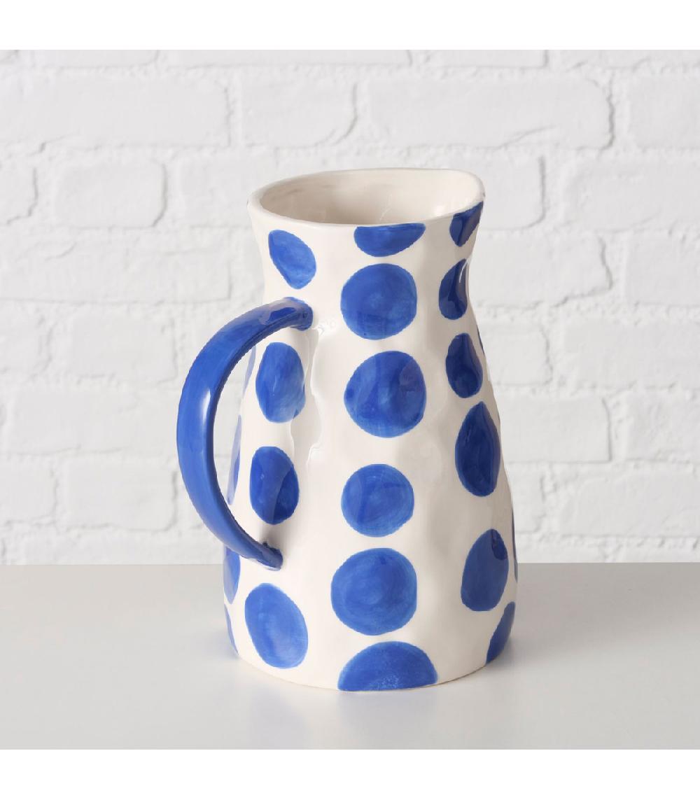 Wadiga Pichet à Eau Ou Jus De Fruit En Céramique Blanc Et Bleu 2L