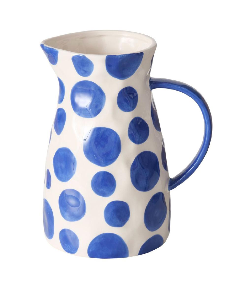 wadiga Pichet à eau ou jus de fruit en céramique blanc et bleu 2L