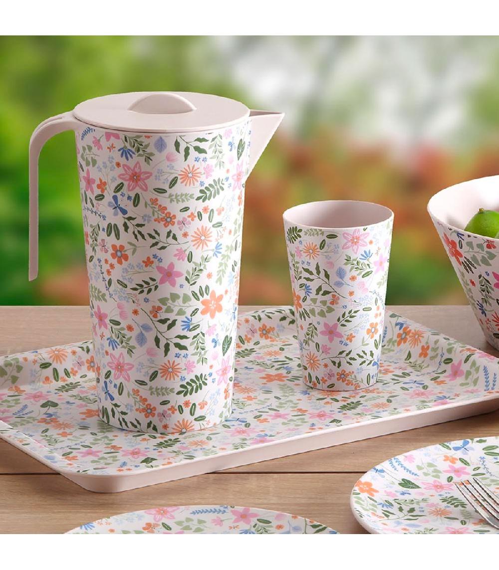 Wadiga Pichet à Eau Ou Jus De Fruits Fleuri 12x19x21cm