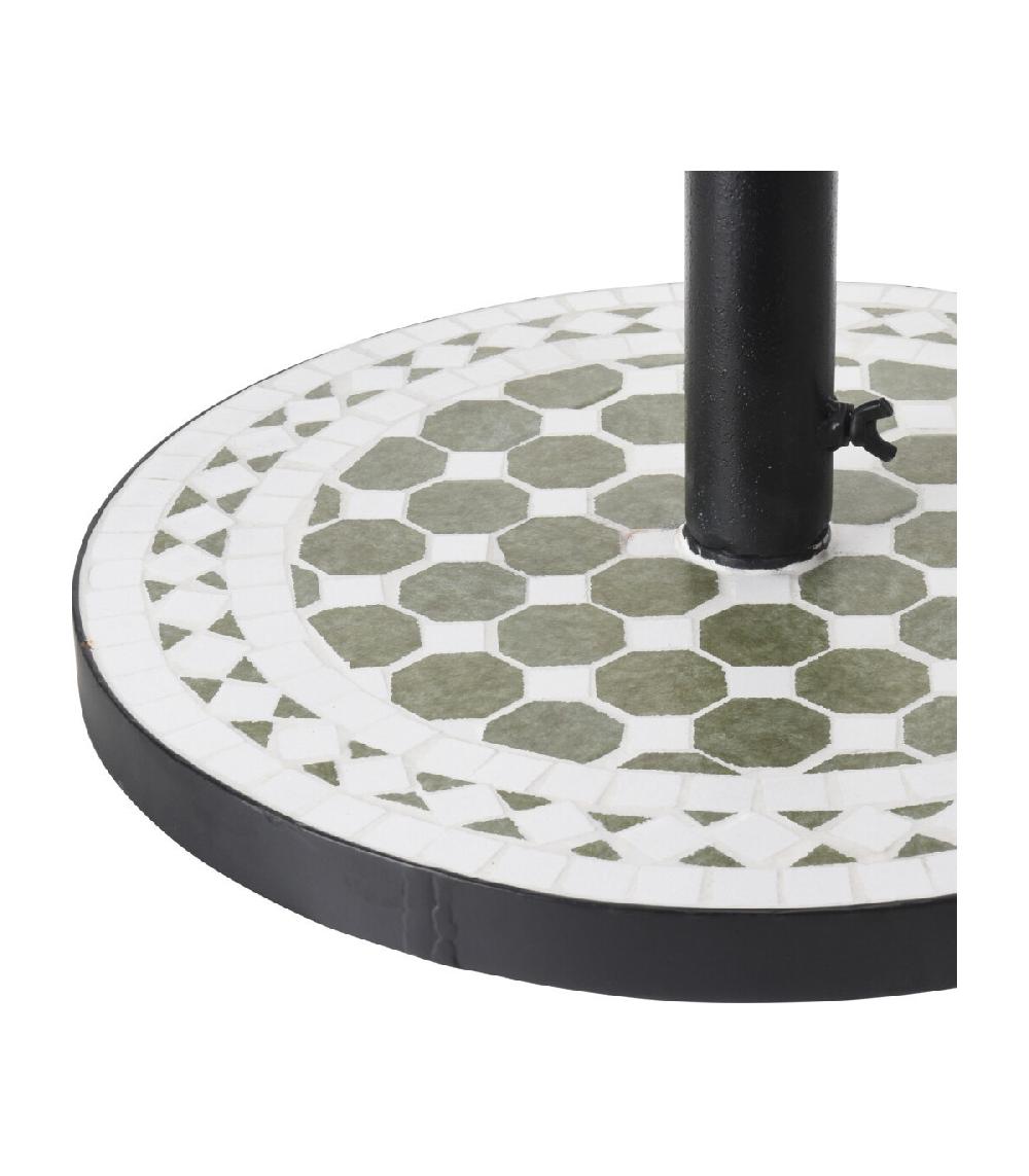 Wadiga Pied De Parasol Rond Mosaïque Vert Et Blanc - 11kg