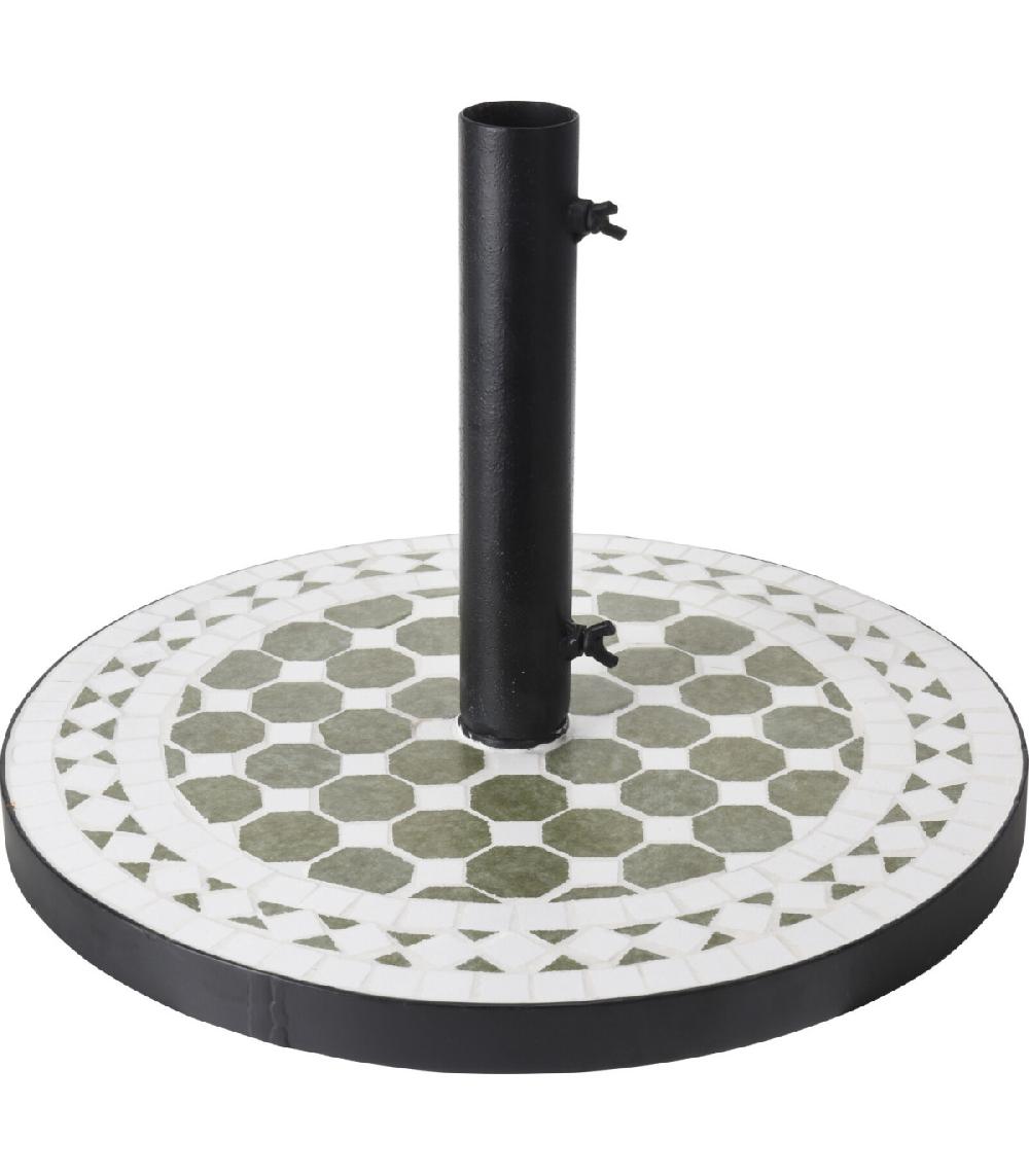 wadiga Pied de parasol rond mosaïque vert et blanc - 11kg