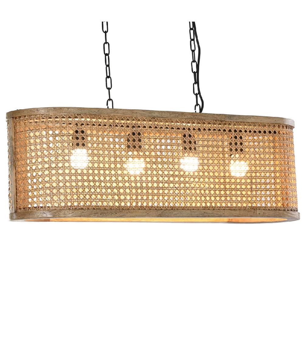 Wadiga Plafonnier En Bois De Mangue Et Cannage En Rotin 80x24x28cm