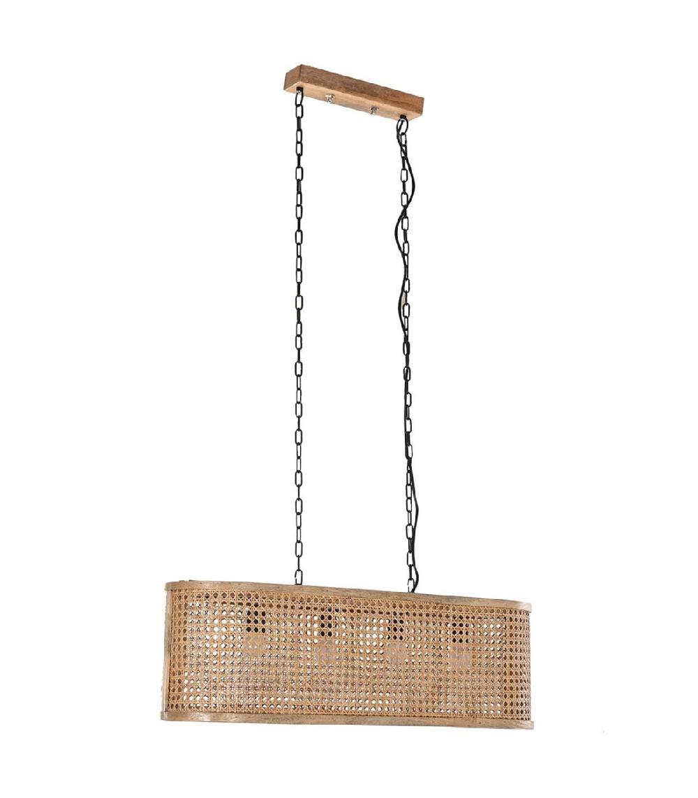 wadiga Plafonnier en bois de mangue et cannage en rotin 80x24x28cm