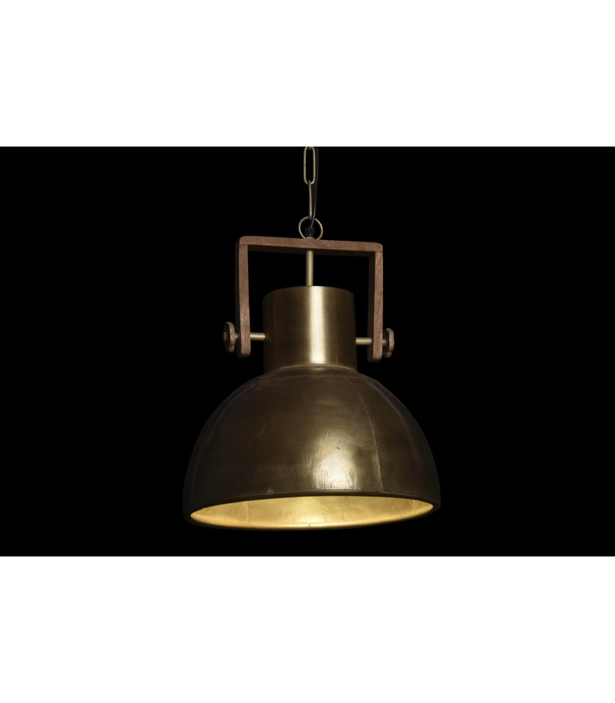 Wadiga Plafonnier En Métal Doré Et Bois De Manguier - 40x40x50cm