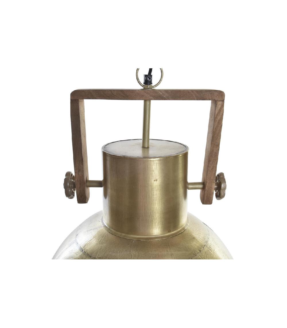 Wadiga Plafonnier En Métal Doré Et Bois De Manguier - 40x40x50cm