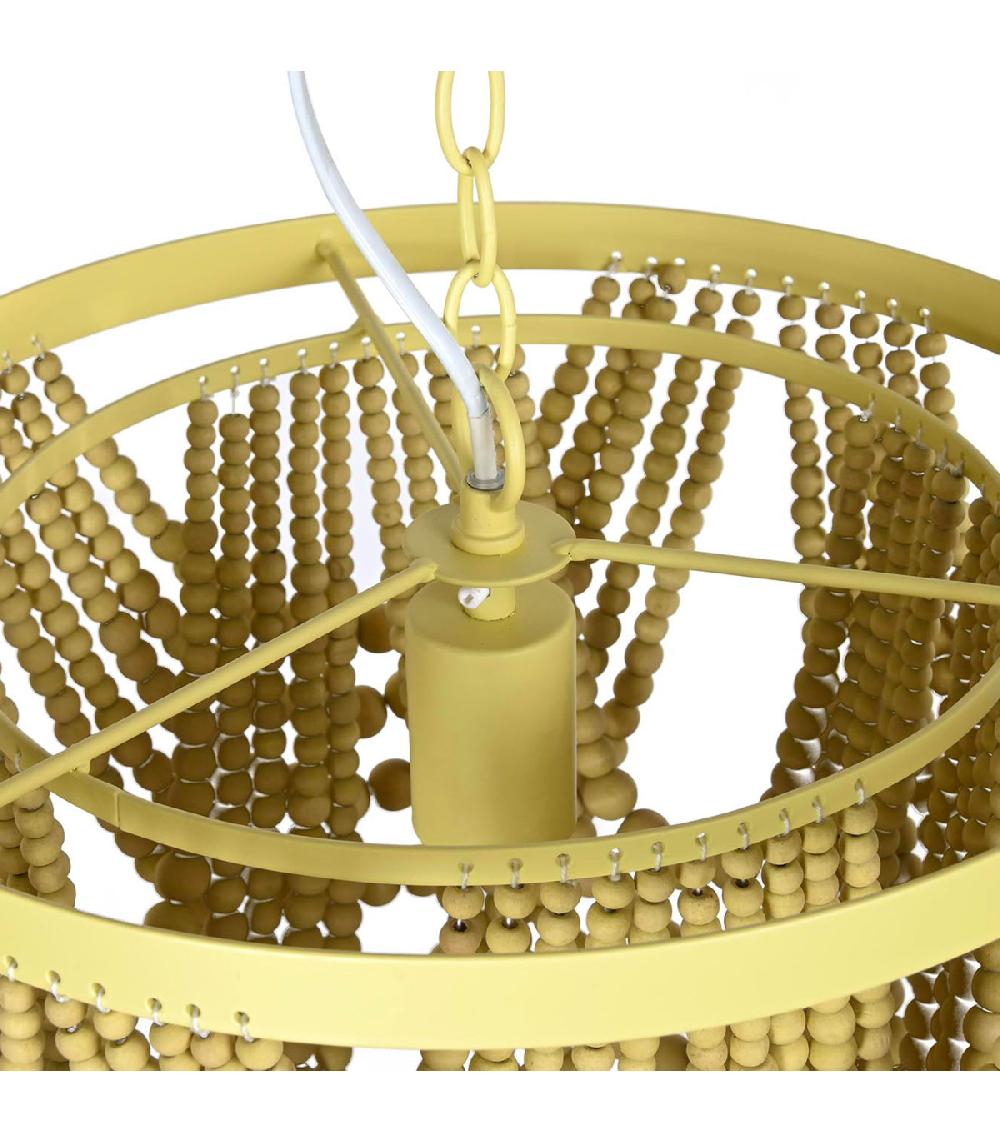 Wadiga Plafonnier En Métal Doré Et Perles En Bois 35x35x95cm