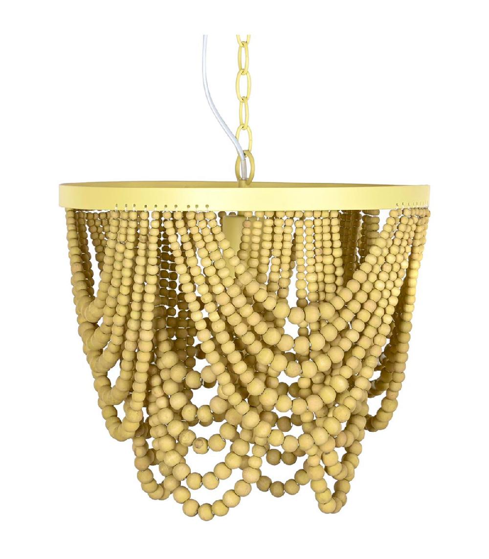 wadiga Plafonnier en métal doré et perles en bois 35x35x95cm