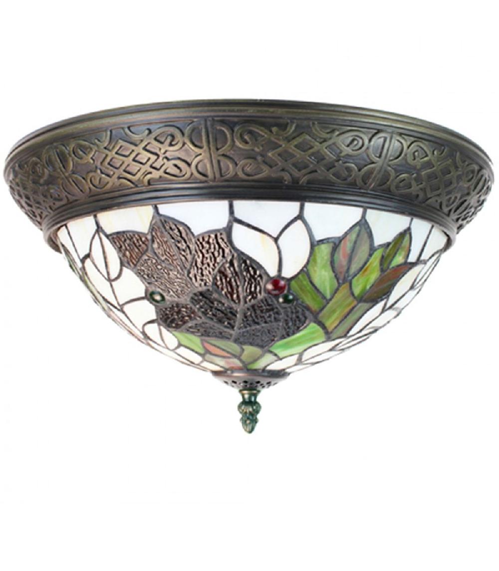 Wadiga Plafonnier En Résine Et Verre Vitrail 38x38x20cm