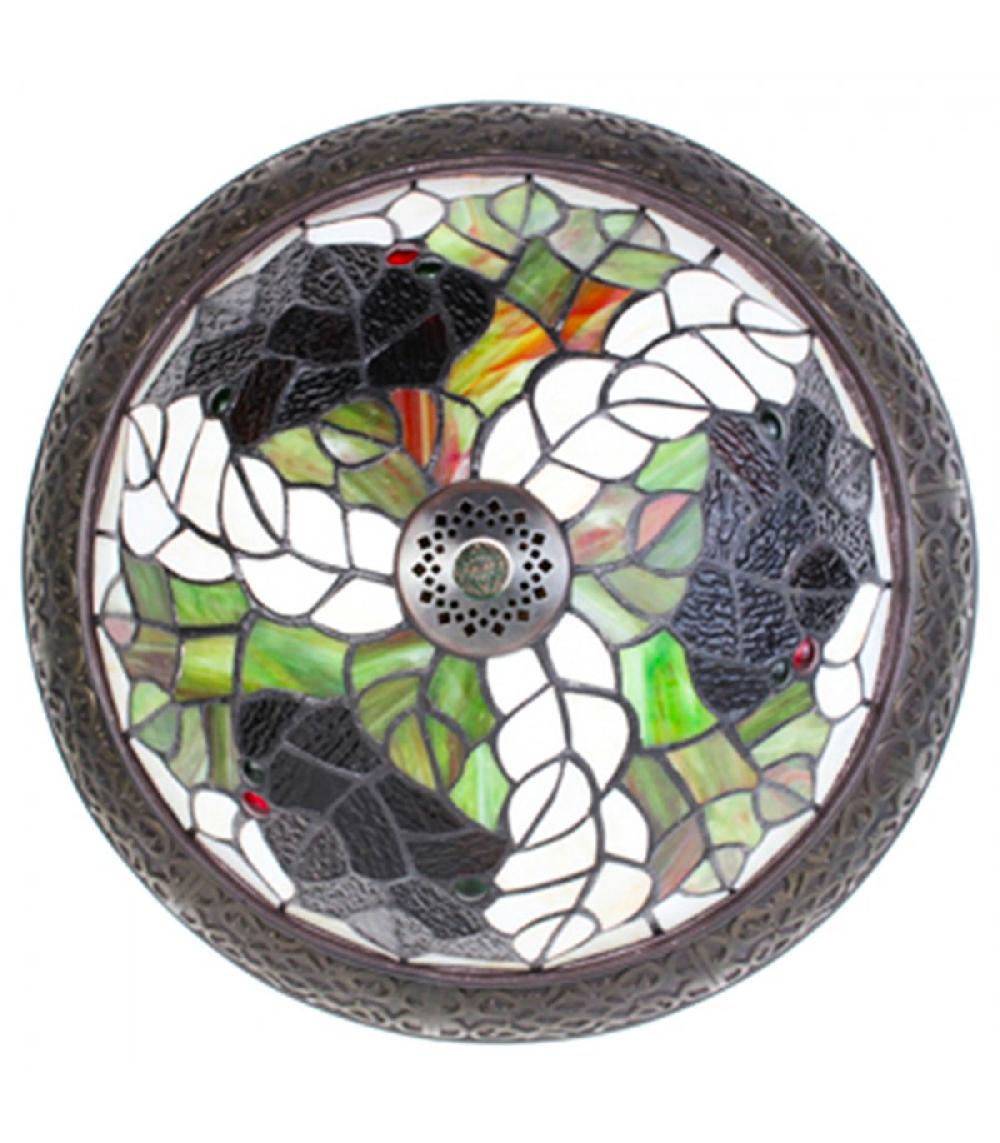 Wadiga Plafonnier En Résine Et Verre Vitrail 38x38x20cm