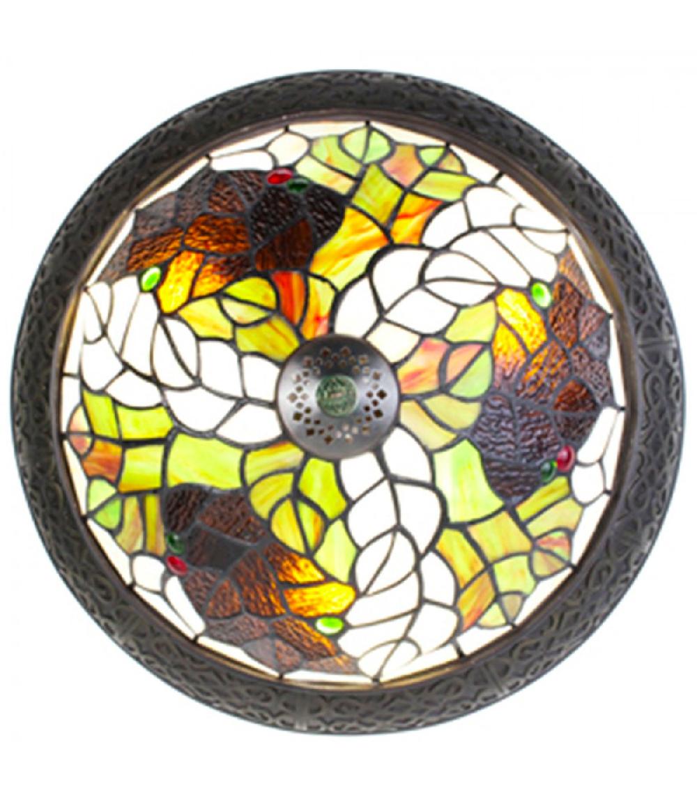 Wadiga Plafonnier En Résine Et Verre Vitrail 38x38x20cm