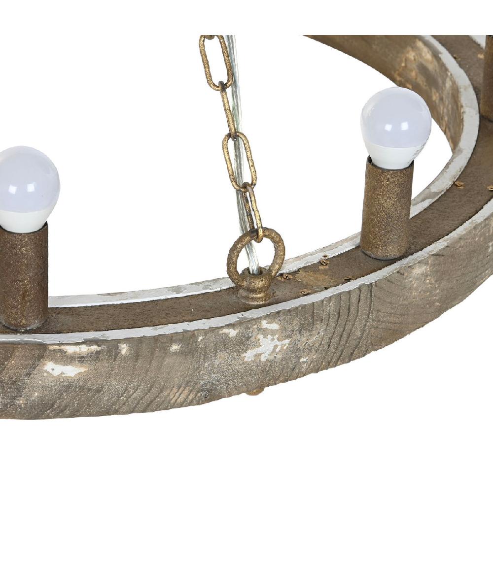 Wadiga Plafonnier Rond En Bois Et Métal Vieilli 9 Ampoules 78x78x13cm