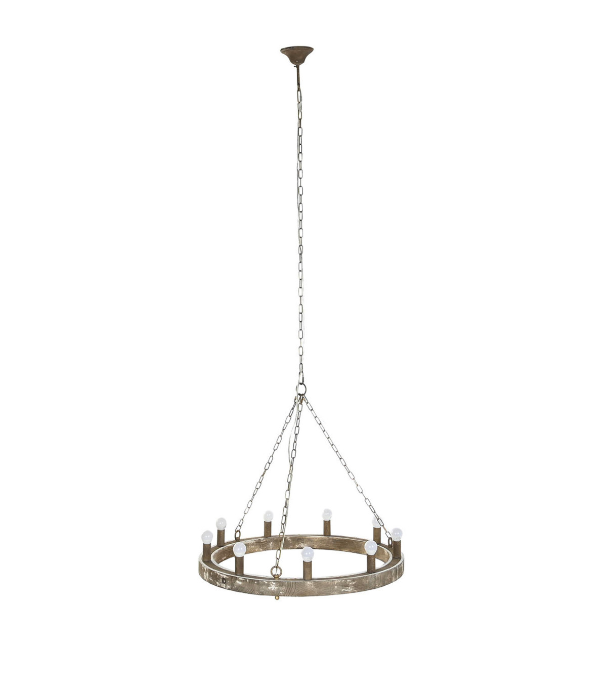 wadiga Plafonnier rond en bois et métal vieilli 9 ampoules 78x78x13cm