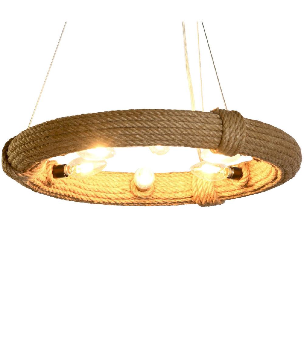 Wadiga Plafonnier Rond En Corde 6 Ampoules 48x48x10cm