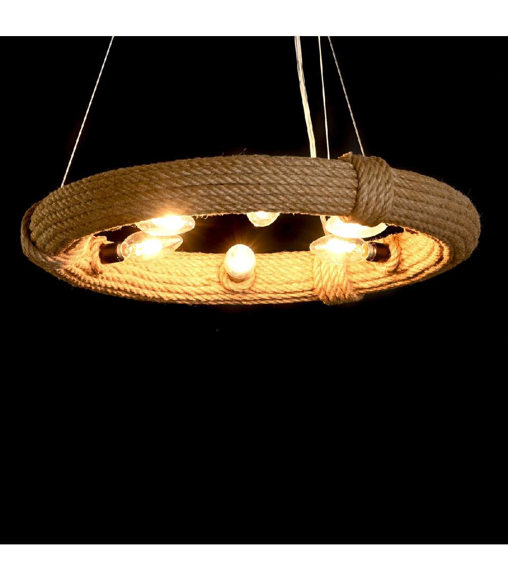 Wadiga Plafonnier Rond En Corde 6 Ampoules 48x48x10cm
