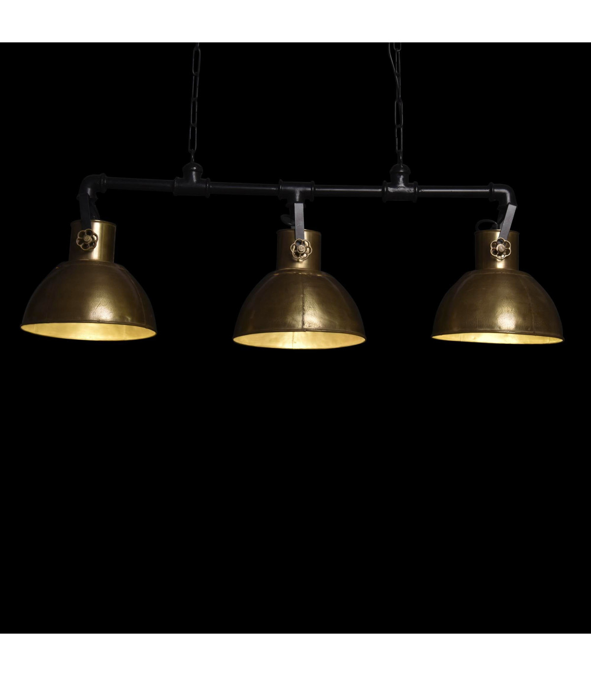 Wadiga Plafonnier Triple En Métal Noir Et Doré Style Industriel - 116x29x42cm