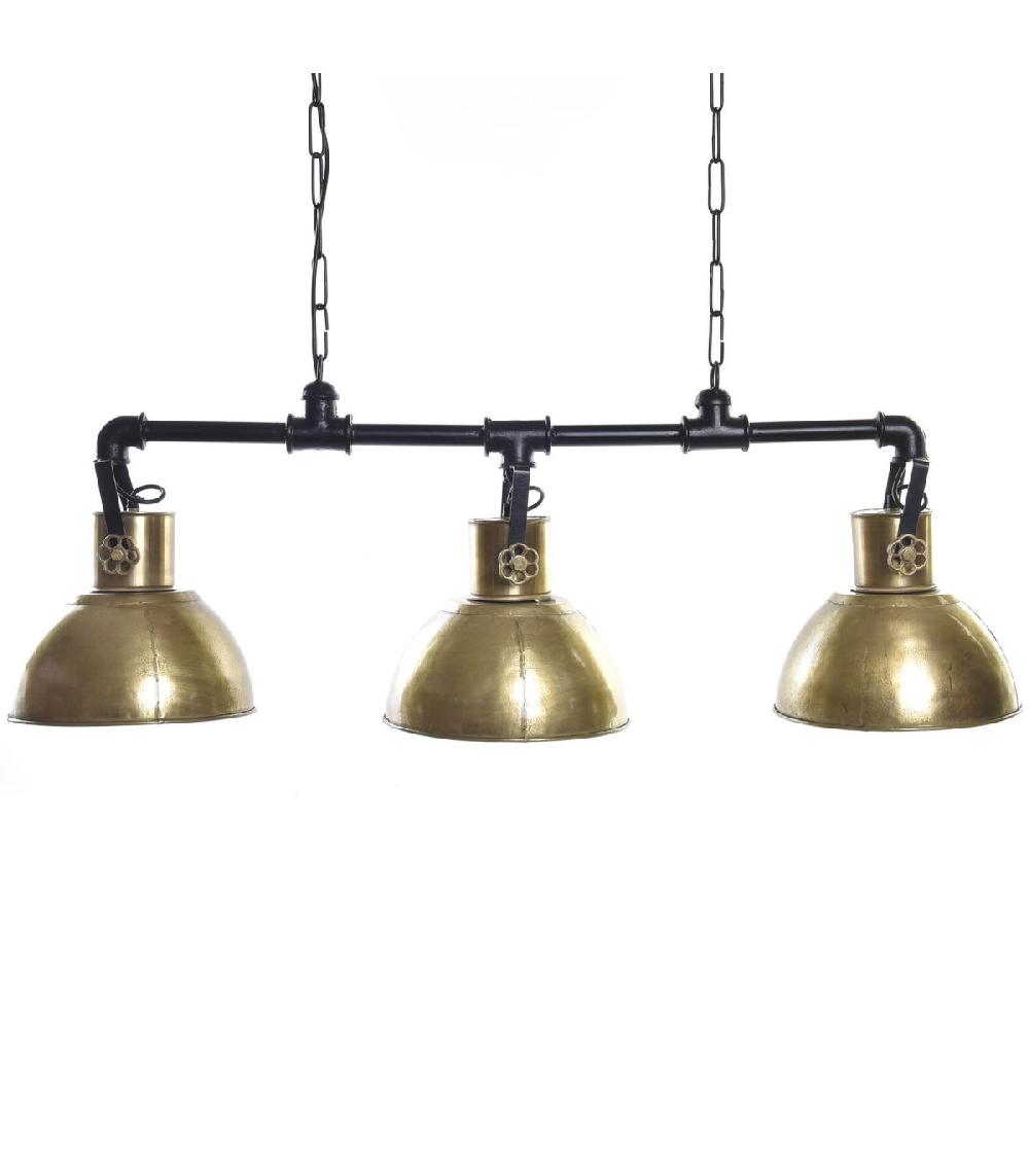 wadiga Plafonnier triple en métal noir et doré style industriel - 116x29x42cm