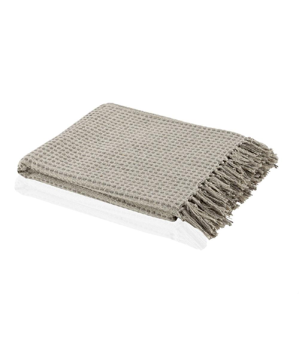 wadiga Plaid 100% Coton à Carreaux Marron et Ivoire à Franges