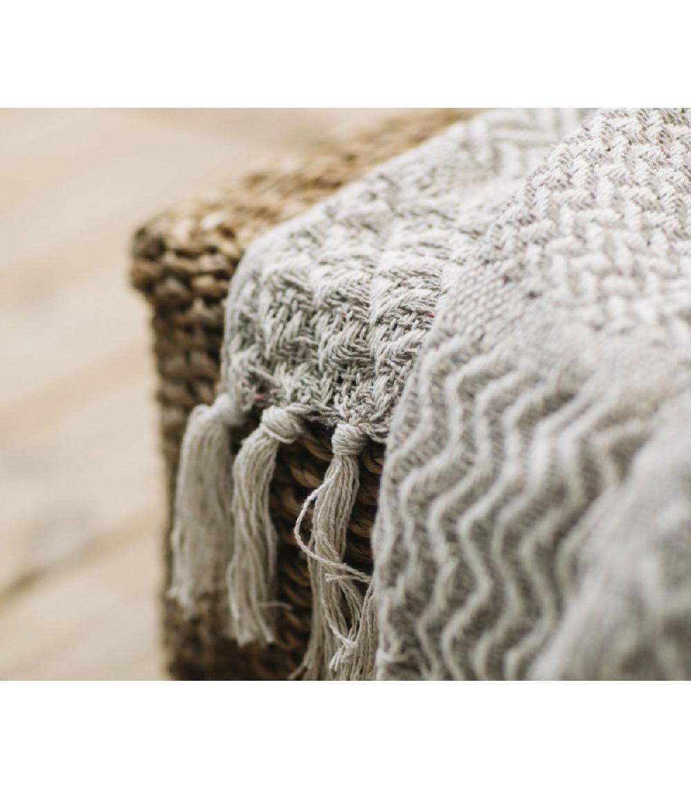Wadiga Plaid 100% Coton Beige Clair Et Beige Foncé à Franges
