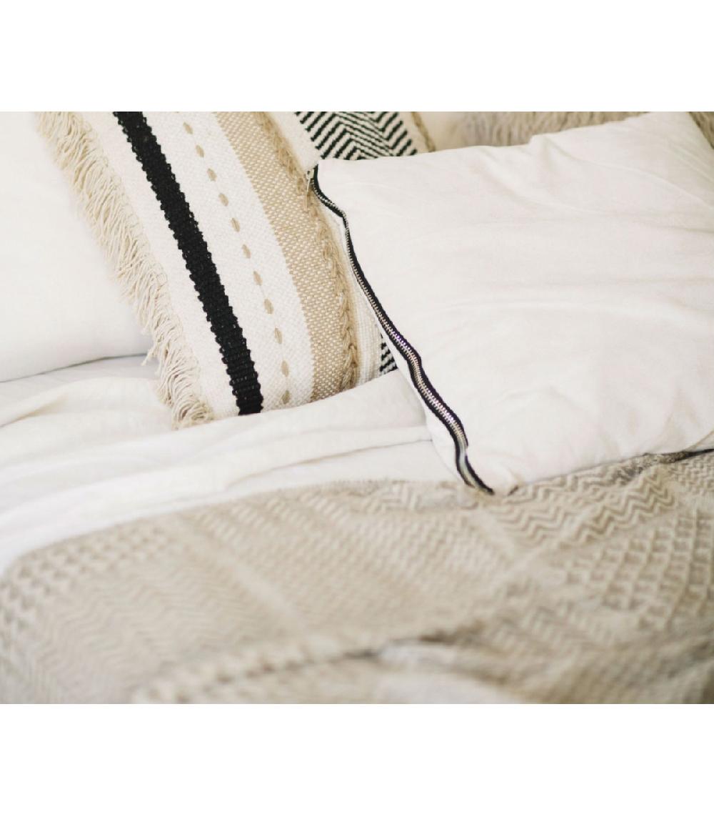 Wadiga Plaid 100% Coton Beige Clair Et Beige Foncé à Franges